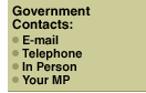 Government Contacts. E-mail, Telephone, In Person, Your Member of Parliament
