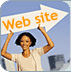 Woman holding an arrow that says Web site