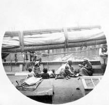 Photograph of Chinese immigrants on the deck of the BLACK DIAMOND, circa 1889