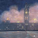 Oil painting of the Centre Block on fire, by Henri Fabien, 1916