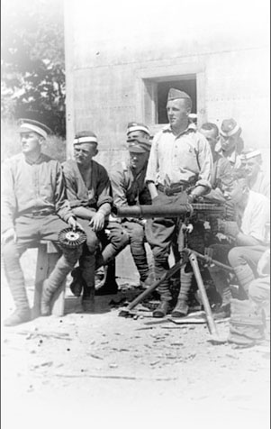 Graphic element: R.F.C. Canada, machine gun practice, Camp Mohawk, Desoronto, Ontario, circa 1918. PA-022772