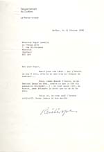 Letter to Roger Lemelin from Ren Lvesque, February 13, 1980