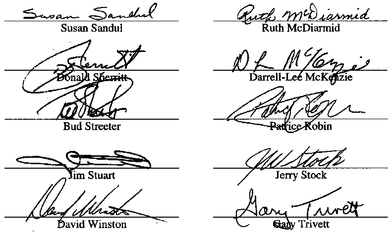 Second Signature Page - Table 3