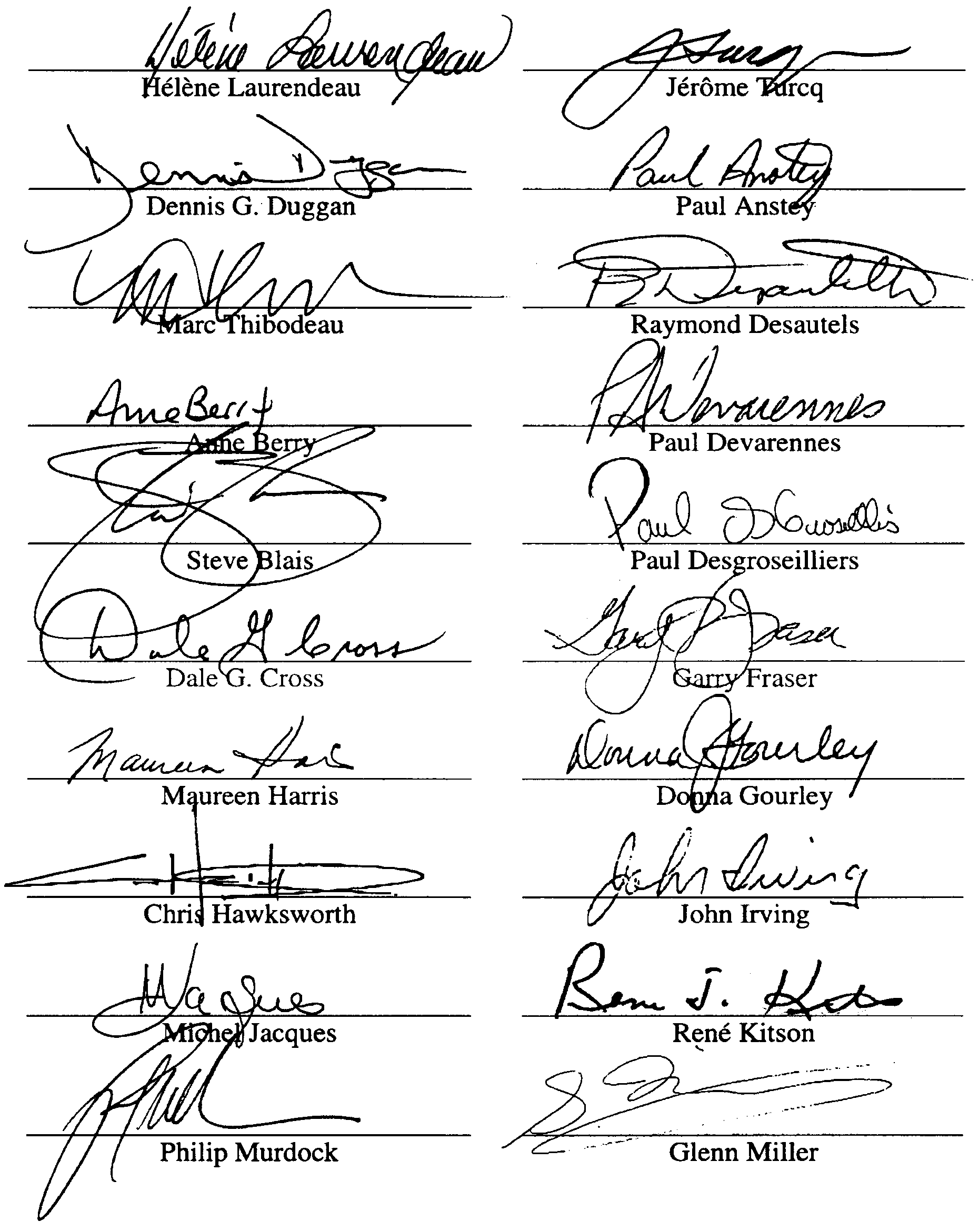 First Signature Page - Table 2