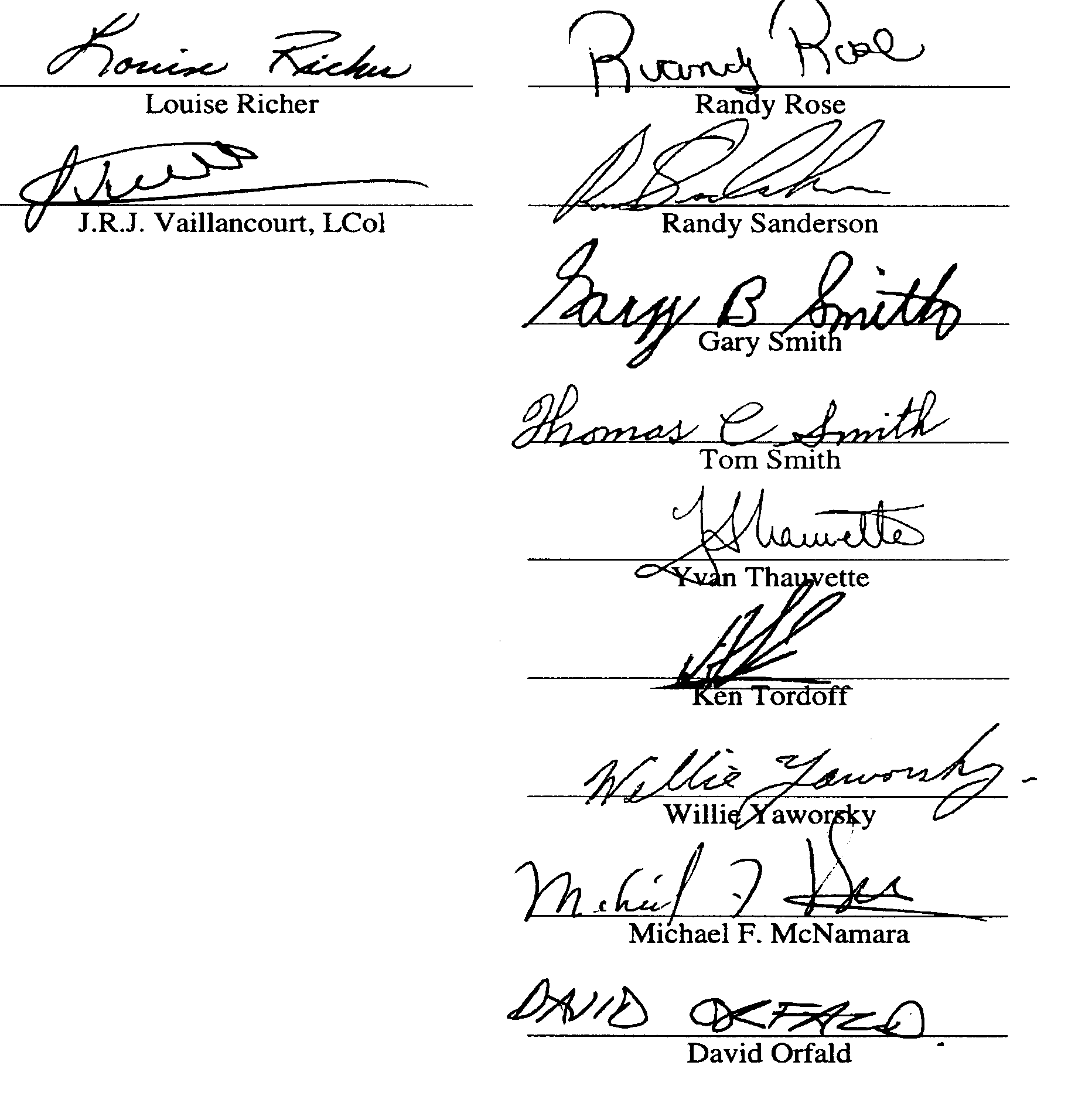 Second Signature Page - Table 2
