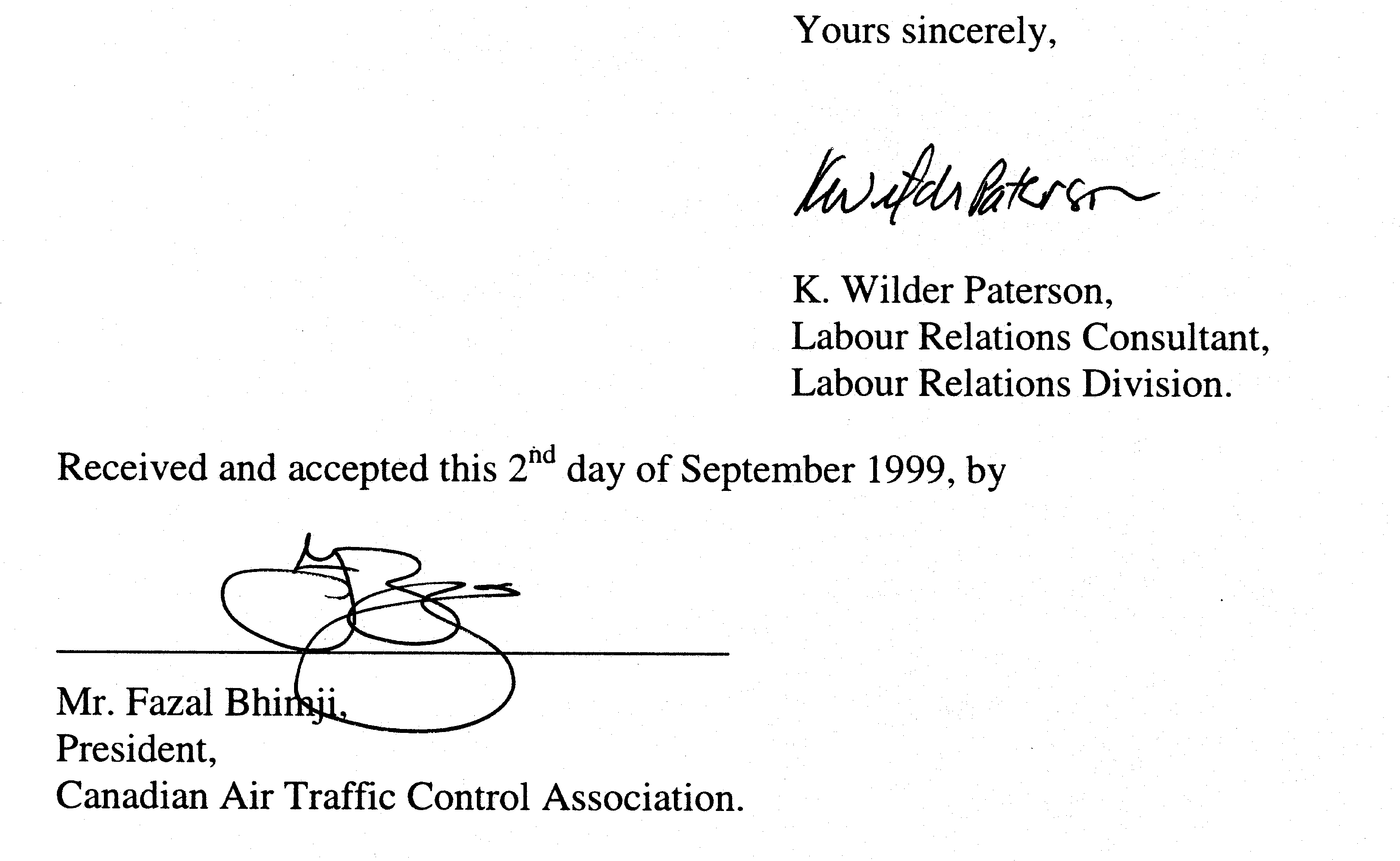 Signature Page for Letter of Understanding 5-99
