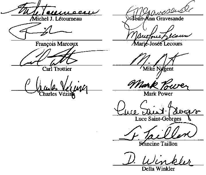 Second Signature Page - Table 1