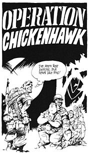 "Operation Chickenhawk" illustration (by William Bramhall), from Al Franken's Rush Limbaugh is a Big Fat Idiot (1996)