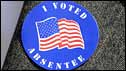 US voter badge reading I Voted Absentee