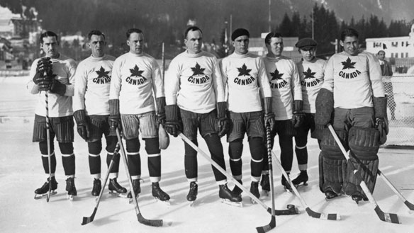 The Winter Olympics, Chamonix. The Canadian ice hockey team, the Toronto Granites, who beat the United States in the final 6-1 to take the gold medal. 
