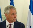 US Secretary of Defense Chuck Hagel gives a joint press conference with Benjamin Netanyahu
