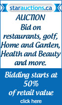 starauction.ca - bid on restaurants, golf, home and garden, health and beauty and more. Bidding starts at 50% of retail value.