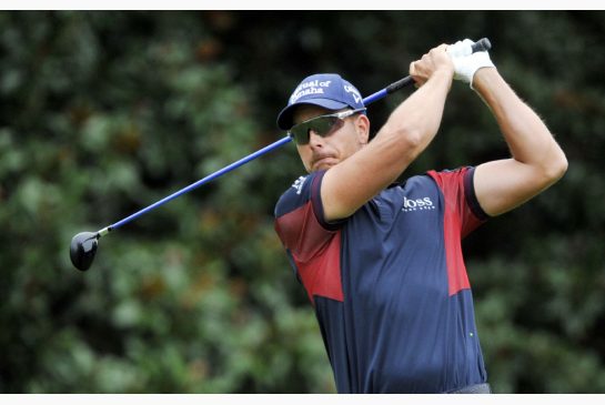 Henrik Stenson tees off during first-round play at the Tour Championship on Thursday in Atlanta. Stenson fired a 63 and leads the tourney by two shots over Paul Casey.