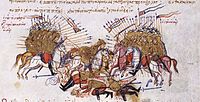 Fighting between Byzantines and Arabs Chronikon of Ioannis Skylitzes, end of 13th century..jpg