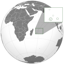 Islands of the Republic of Mauritius on the globe excluding the Chagos Archipelago and Tromelin island.