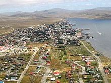 Aerial photograph of small seaside city