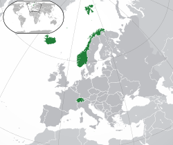 Location of the  European Free Trade Association  (green)in Europe  (green & dark grey)