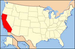 Map of the United States with California highlighted in red