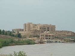Looking north along the Tigris towards Saddam Hussein's Presidential palace in April 2003