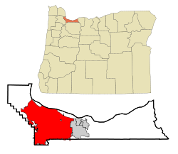 Location of Portland in Multnomah County and the state of Oregon