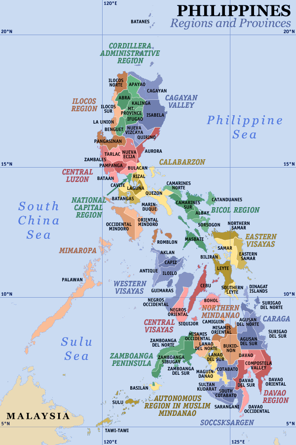 A clickable map of the Philippines exhibiting its 17 regions and 81 provinces.