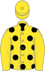 Yellow, black spots, yellow sleeves and cap