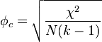 \phi_c = \sqrt{ \frac{\chi^2}{N(k - 1)}}