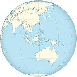 Location of Taiwan (red) on the globe