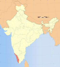 Location of Kerala (marked in red) in India