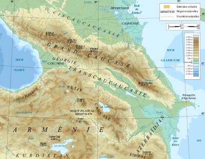 Caucasus mountain range map-fr.svg