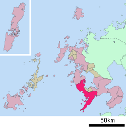 Location of Nagasaki in Nagasaki Prefecture