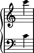 
\relative c'' {
  \new PianoStaff <<
    \new Staff \with { \remove "Time_signature_engraver" } { \time 1/4 c'4 | }
    \new Staff \with { \remove "Time_signature_engraver" } { \clef "bass" c,,4 | }
  >>
}