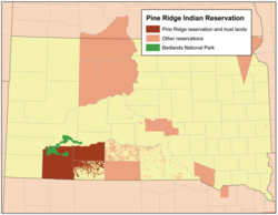 Location of Pine Ridge Indian Reservation, South Dakota