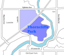 The northwest portion is only sometimes considered part of Thorncliffe Park