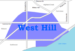 Location of West Hill within Toronto