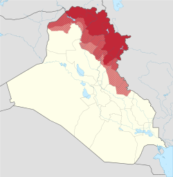   Official territory of the Iraqi Kurdistan Region   Territory incorporated by Iraqi Kurdistan   Territory claimed by Iraqi Kurdistan   Rest of Iraq
