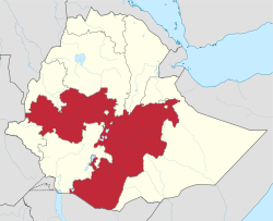 Map of Ethiopia showing Oromia Region