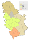 Map of municipalities and cities of Šumadija and Western Serbia
