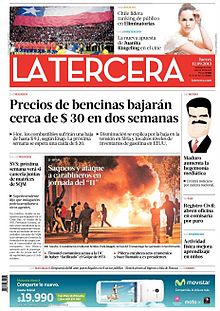 Front page of La Tercera‍‍ '​‍s 12 September 2013 edition.