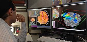 Researcher checking fMRI images