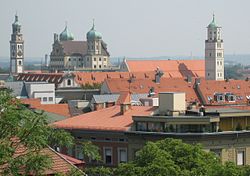 View of Augsburg City Hall and other historical buildings in Augsburg