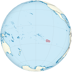 Location of  Pitcairn Islands  (circled in red)in the Pacific Ocean  (light blue)