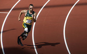 Oscar Pistorius, running in the first round of the 400m at the London 2012 Olympic Games