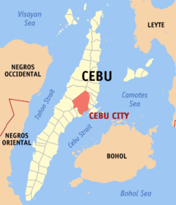 Map of Cebu with Cebu City highlighted