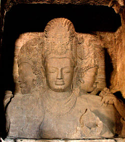 Trimurti sculpture of Lord Dattatreya from Elephanta Caves, an UNESCO World Heritage Site in Maharashtra