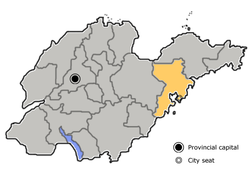 Location of Qingdao City (yellow) in Shandong province