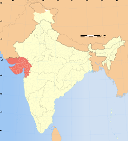 Location of Gujarat (marked in red) in India