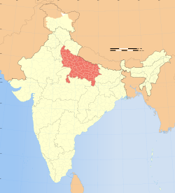 Location of Uttar Pradesh (marked in red) in India