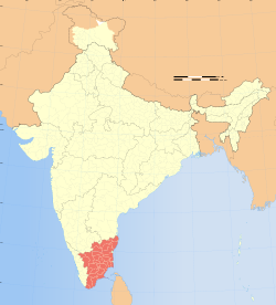 Location of Tamil Nadu (marked in red) in India
