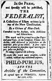 A 1787 advertisement for The Federalist